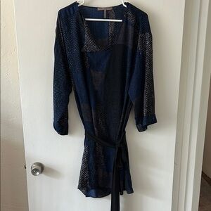 Halston Heritage Vibrant Blue and Black Patterned Dress